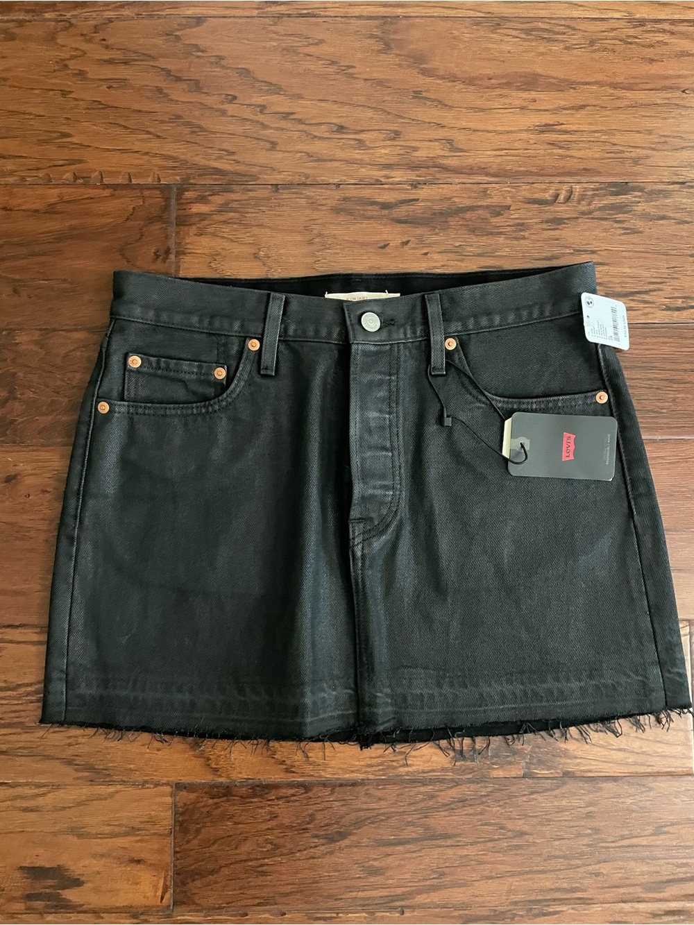 Levi's Black Denim Mini Skirt Leather Look Denim Feel